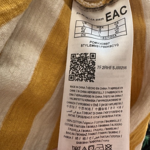 Guess Los Angeles Yellow White Strip Short Sleeve Men's Large TShirt Embroidered - Picture 7 of 7